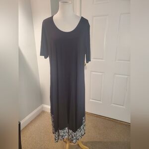 LOGO By Lori Goldstein Rayon 230 Black Dress With Print Hemline.